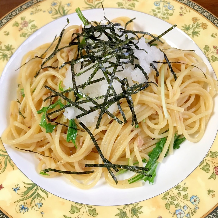 ツナと水菜と大根おろしの和風パスタ